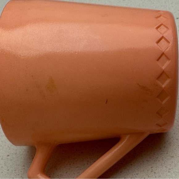 Vintage 1950s Hazel Atlas Baby Cup Coral Peach Diamond Pattern - Picture 9 of 11